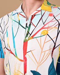 Modern Leaf Printed Shirts - Cream