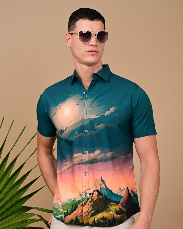 Moon With Mountain Printed Shirts - Multicolour