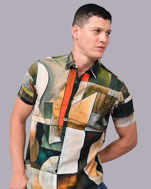 Geometry Printed Shirts - Dark Green