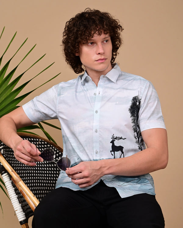 Deer Printed Shirts - Light Blue