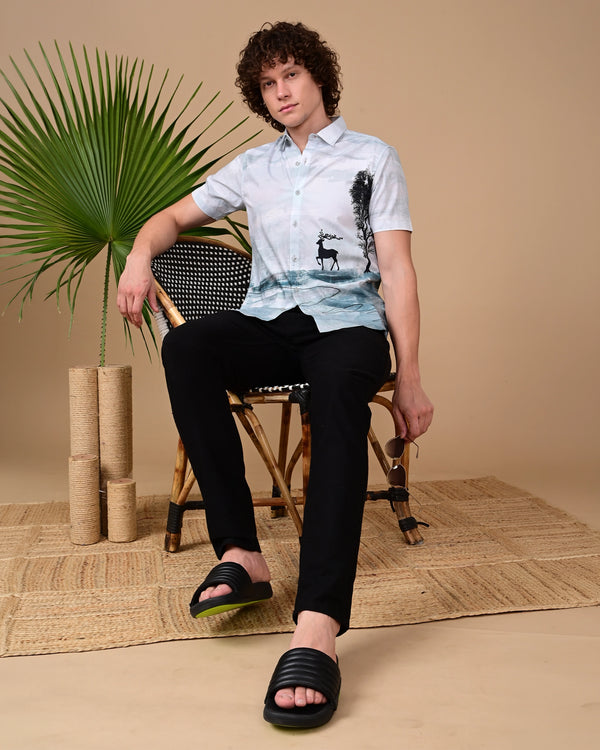 Deer Printed Shirts - Light Blue