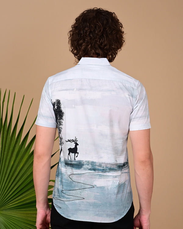 Deer Printed Shirts - Light Blue