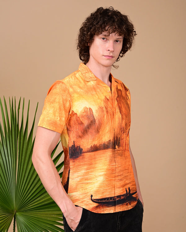 Boat Printed Shirts - Yellow & Brown