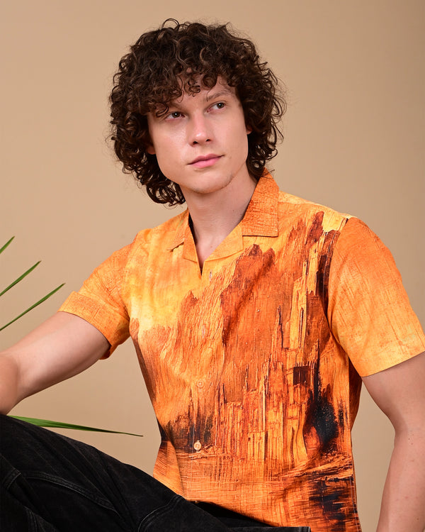 Boat Printed Shirts - Yellow & Brown