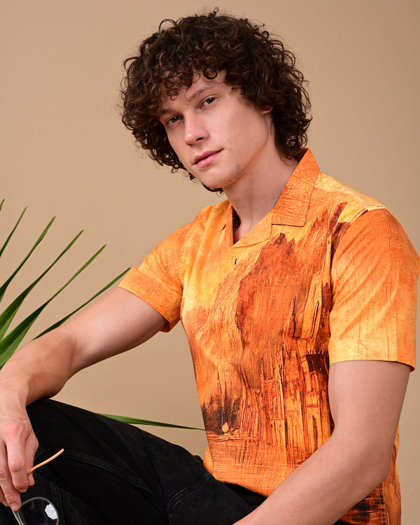 Boat Printed Shirts - Yellow & Brown