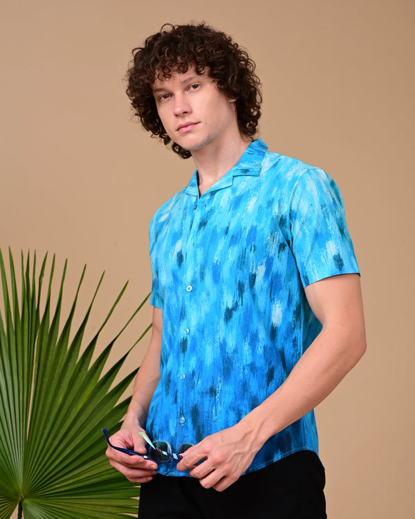 Brush Effect Printed Shirts - Blue