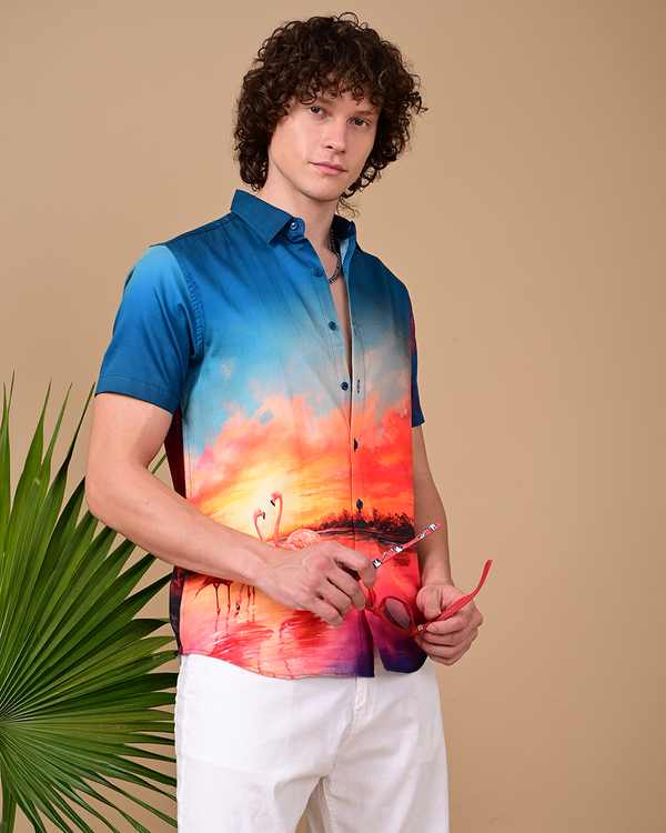 Sunset Printed Shirts - Blue & Orange
