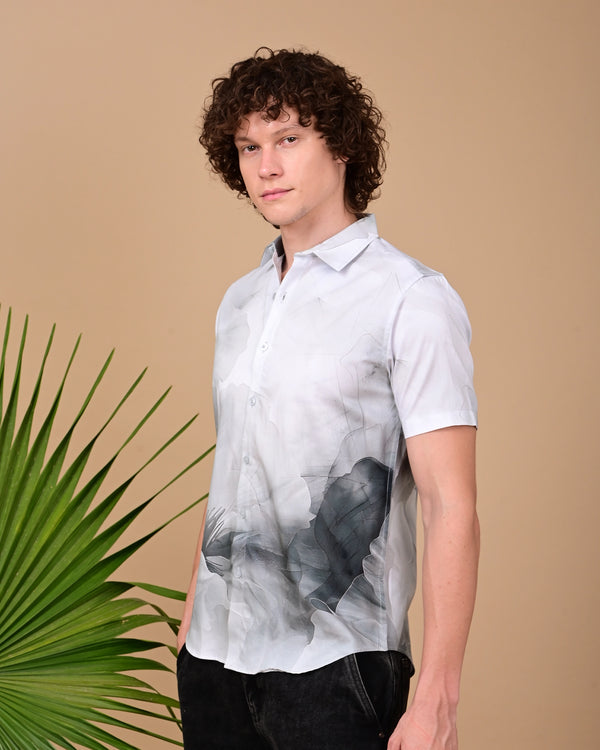 Grey Flower Printed Shirts - Grey