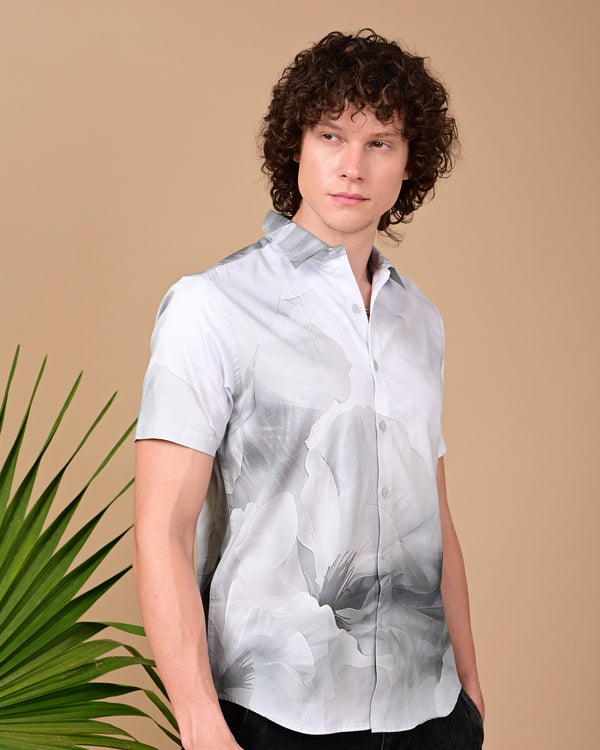 Grey Flower Printed Shirts - Grey