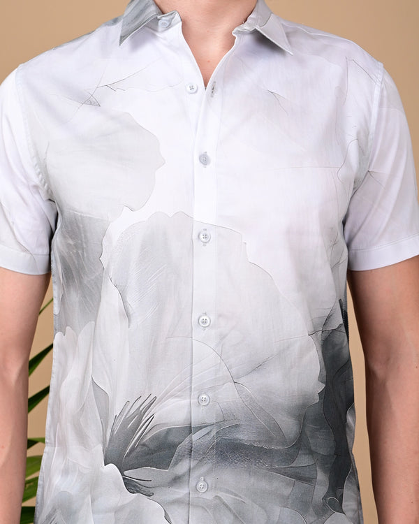 Grey Flower Printed Shirts - Grey