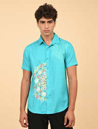 Rangoli Art Printed Shirts - Sky Blue