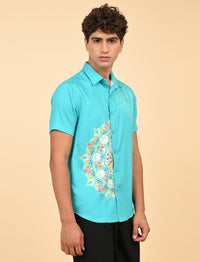 Rangoli Art Printed Shirts - Sky Blue
