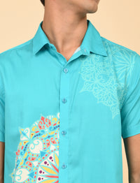 Rangoli Art Printed Shirts - Sky Blue