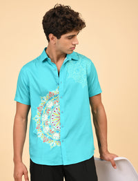Rangoli Art Printed Shirts - Sky Blue