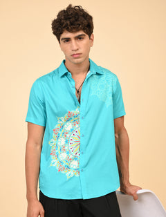 Rangoli Art Printed Shirts - Sky Blue