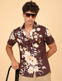 Floral Printed Shirts - Brown