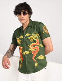 Men Causal Shirts - Dragon Print