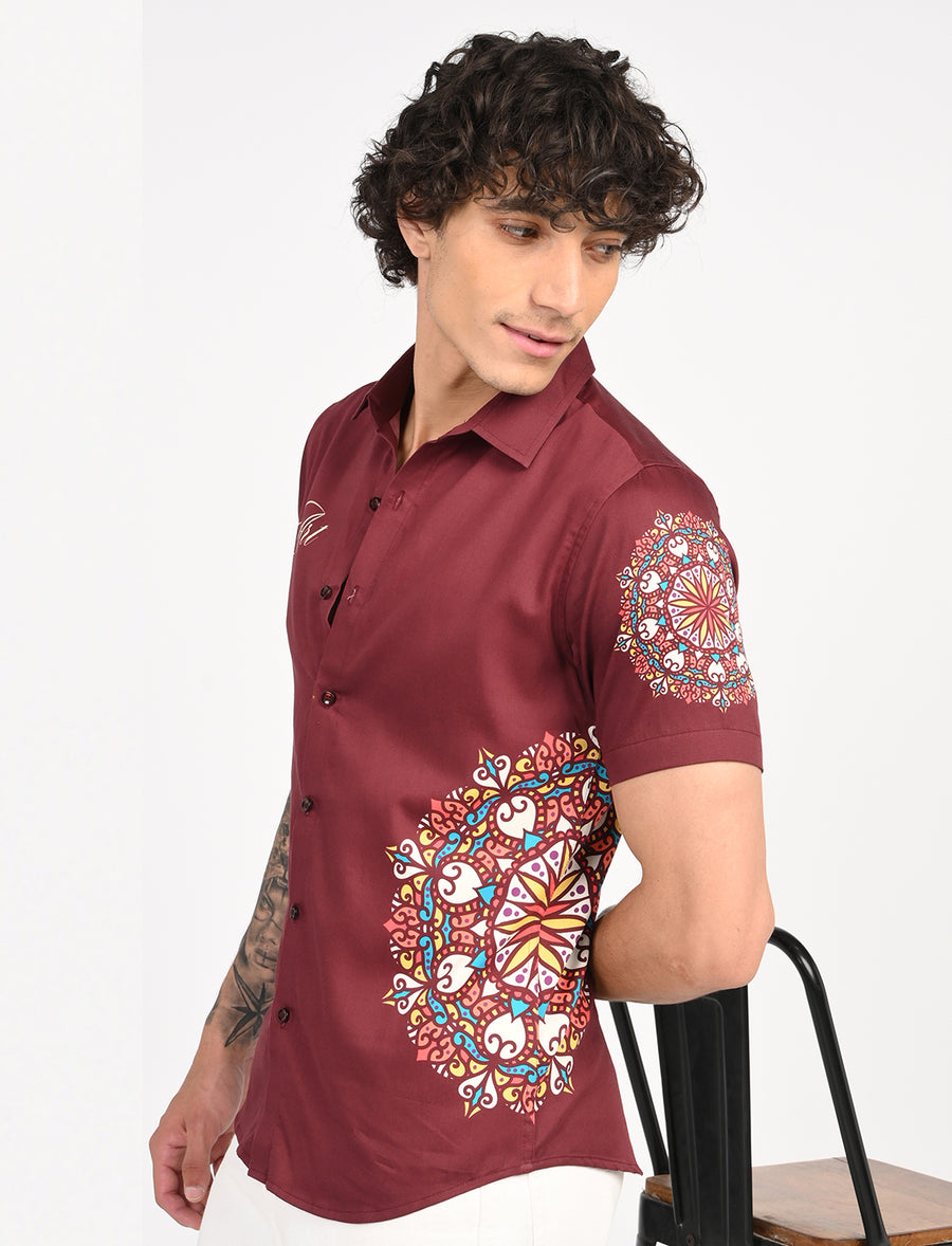 Rangoli Art Printed Shirts - Red