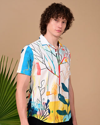 Modern Leaf Printed Shirts - Cream