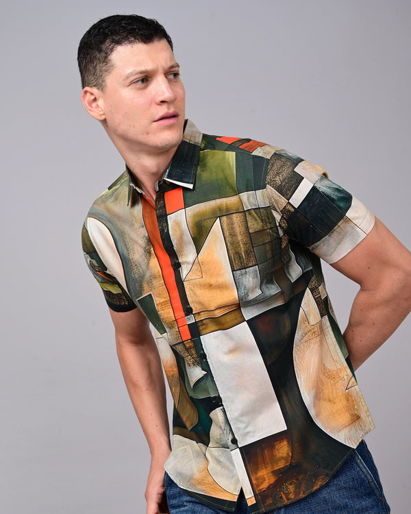 Geometry Printed Shirts - Dark Green