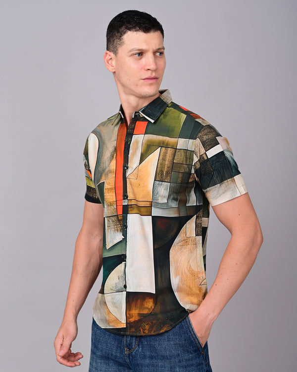 Geometry Printed Shirts - Dark Green