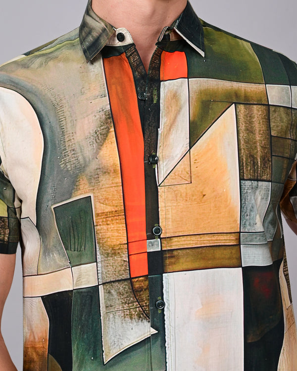 Geometry Printed Shirts - Dark Green