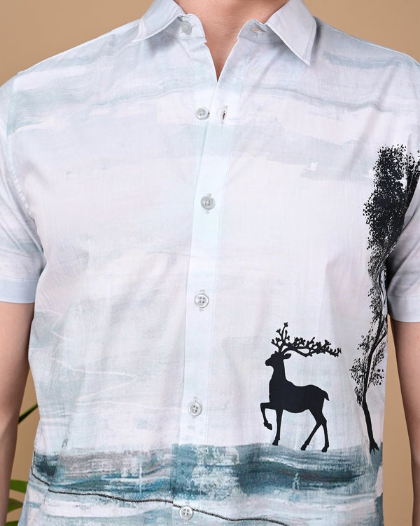 Deer Printed Shirts - Light Blue