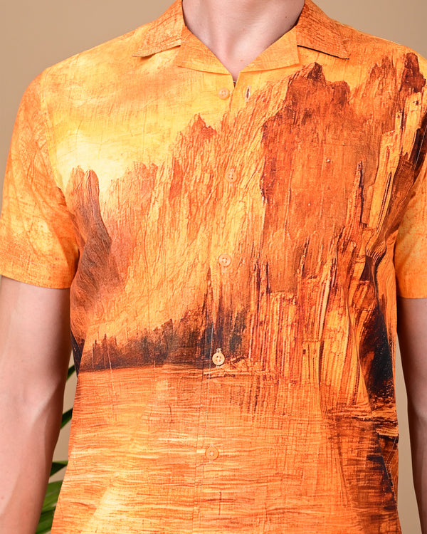 Boat Printed Shirts - Yellow & Brown