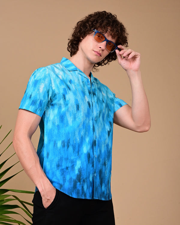 Brush Effect Printed Shirts - Blue
