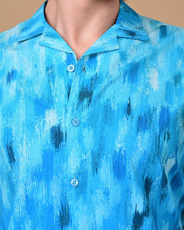 Brush Effect Printed Shirts - Blue