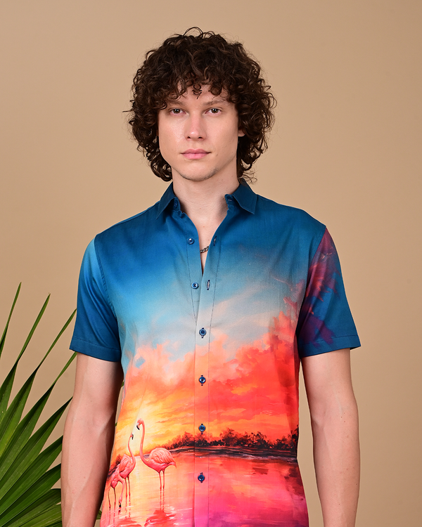 Sunset Printed Shirts - Blue & Orange