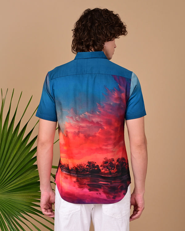 Sunset Printed Shirts - Blue & Orange