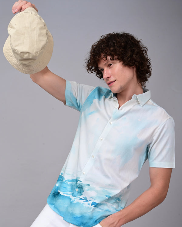 War Boat Printed Shirt - Blue