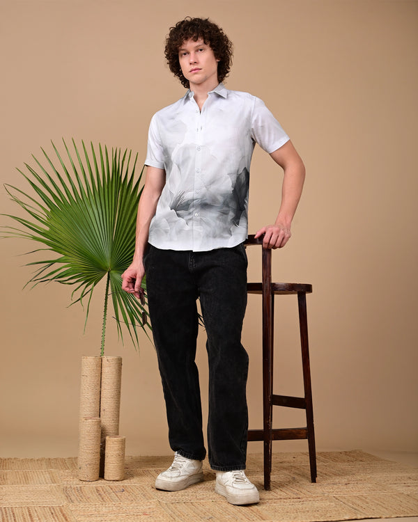 Grey Flower Printed Shirts - Grey