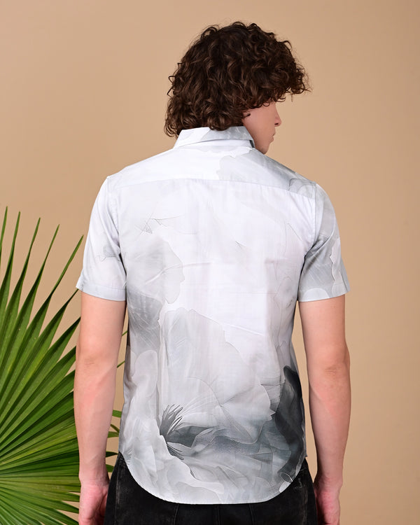 Grey Flower Printed Shirts - Grey