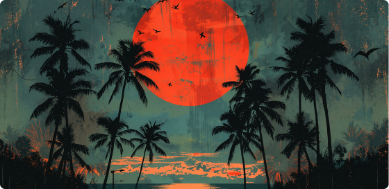 Digital art palm sunset artwork